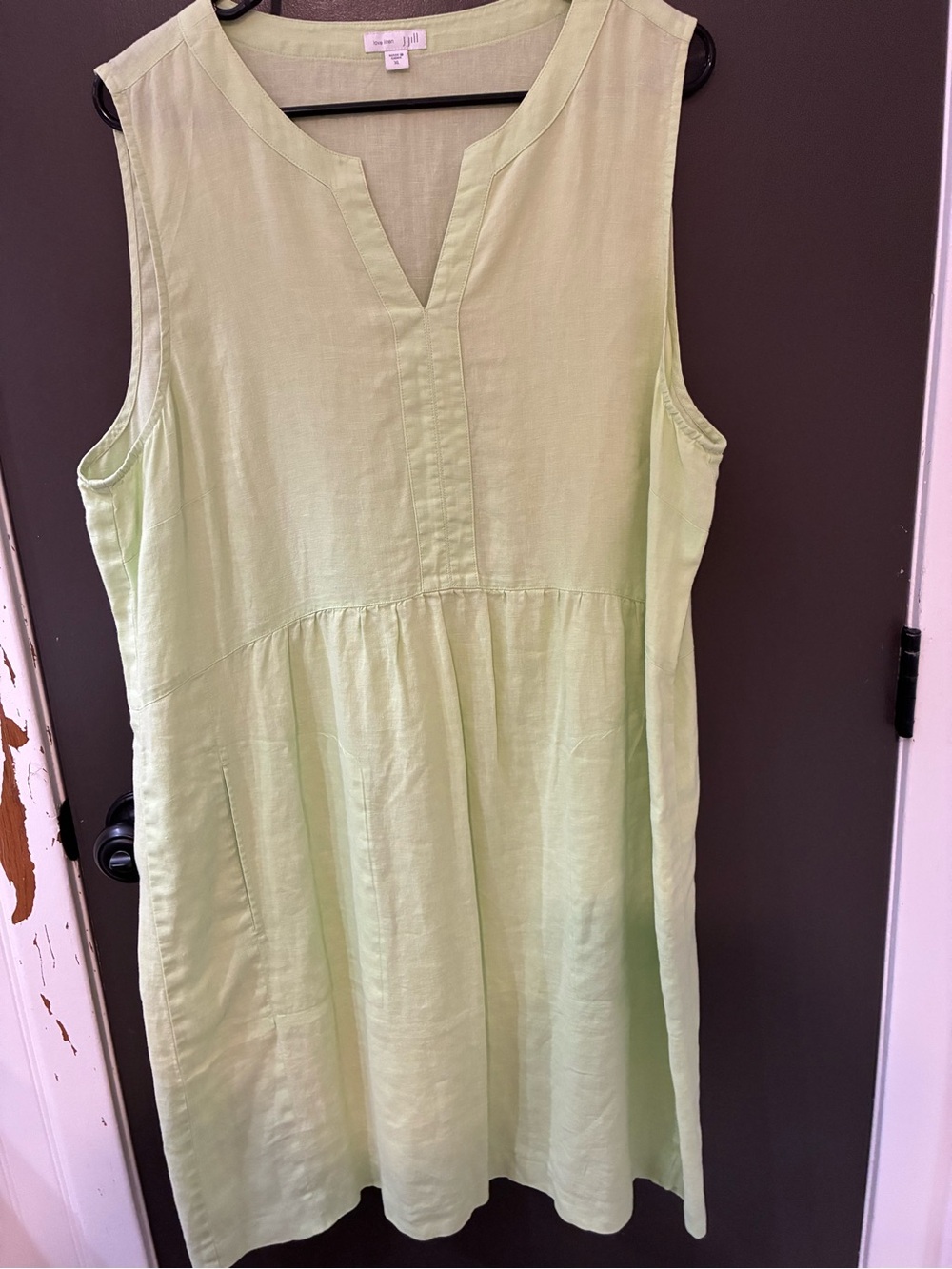 J. Jill “Love Linen” High Quality Light Celery Green V-Neck Tunic Dress